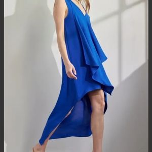 #413 🛑38 S,M,XL V-NECK DRAPED FRONT HI-LOW DRESS